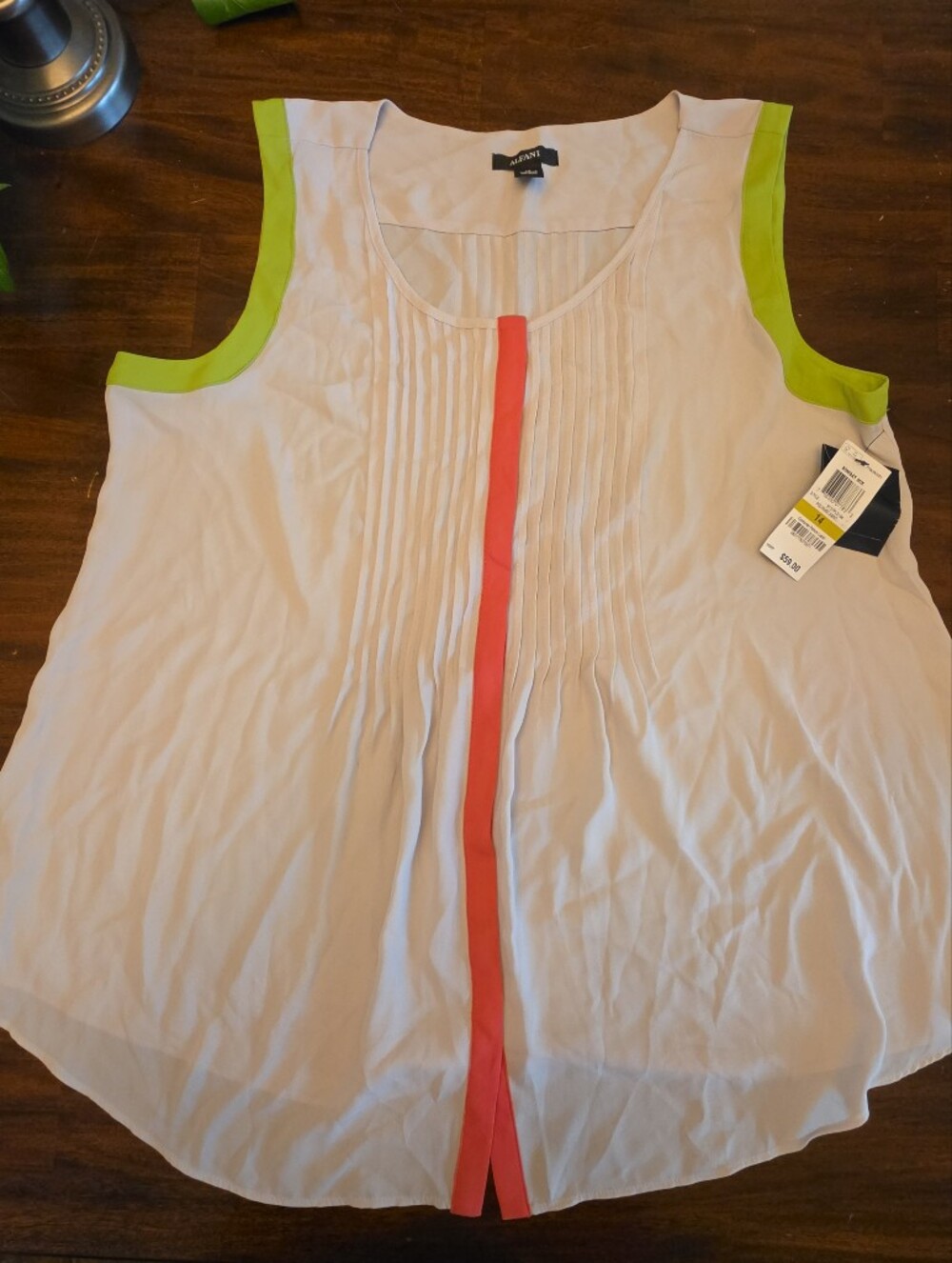 Alfani Womens Sleeveless Pintuck Blouse Size 14 White